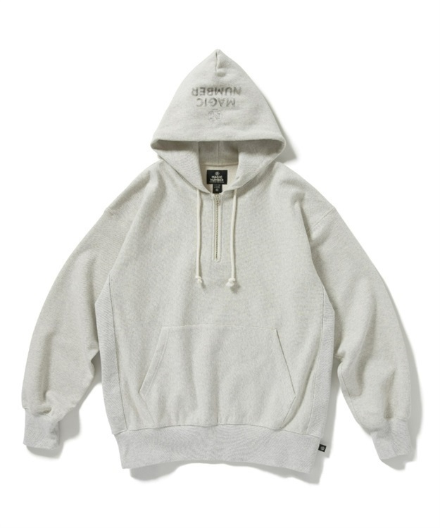 STOCK LOGO REVERSE WEAVE HALF ZIP HOODIE SWEAT(OATMEAL-M)