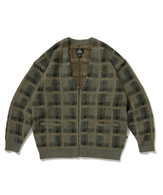 BIG PLAID MOHAIR CARDIGAN KNIT(CHARCOAL PLAID-M)
