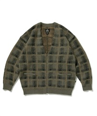BIG PLAID MOHAIR CARDIGAN KNIT(CHARCOAL PLAID-M)