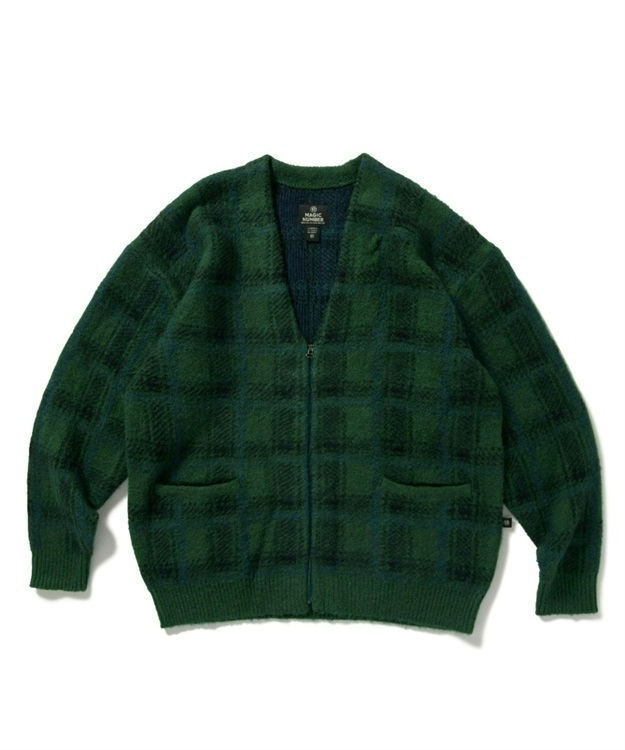 BIG PLAID MOHAIR CARDIGAN KNIT(NAVY PLAID-M)
