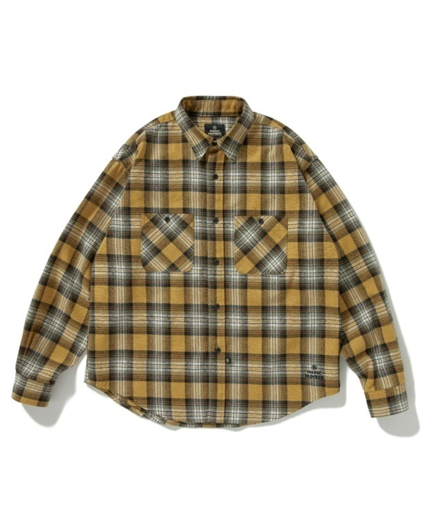 COTTON PLAID WORK SHIRT(YELLOW PLAID-M)