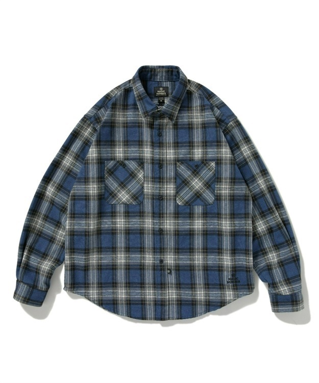 COTTON PLAID WORK SHIRT(NAVY PLAID-M)