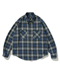 COTTON PLAID WORK SHIRT(NAVY PLAID-M)
