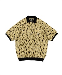 LEOPARD KNIT POLO(LIME GREEN-M)