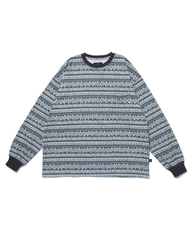 FLOWER BORDER L/S T-SHIRT(BLUE-M)