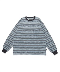 FLOWER BORDER L/S T-SHIRT(BLUE-M)
