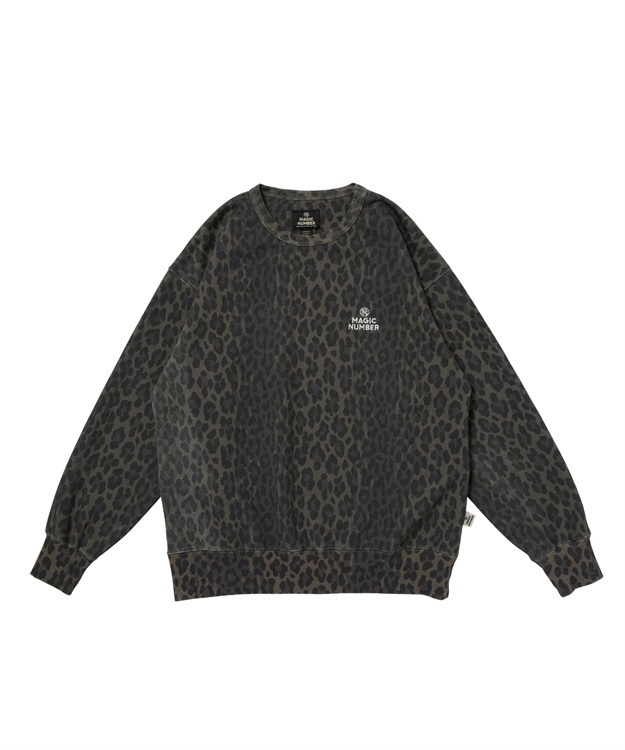 LEOPARD BLEACH CREW SWEAT(LT.OLIVE-M)