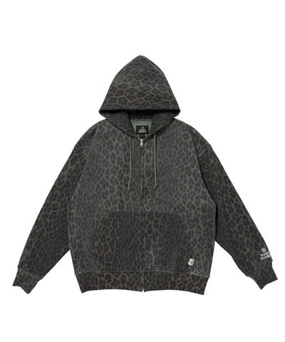 LEOPARD BLEACH FULLZIP HOOD SWEAT(LT.OLIVE-M)