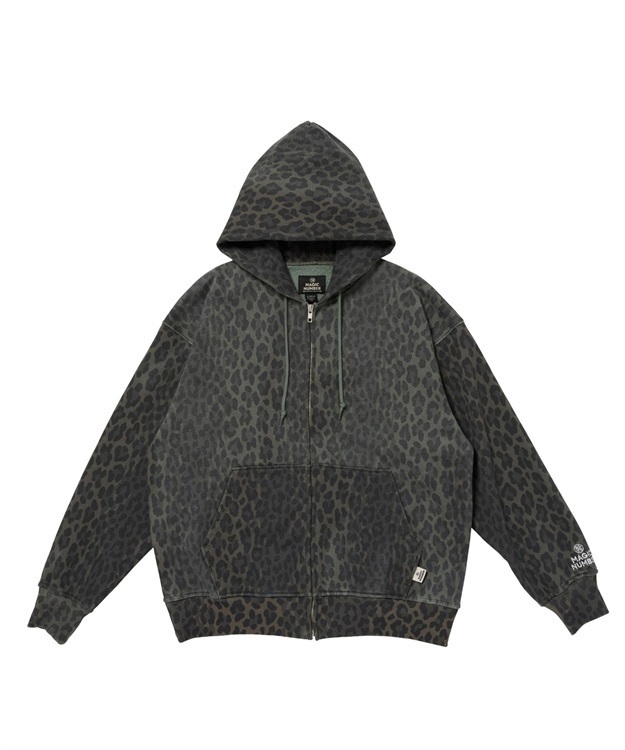 LEOPARD BLEACH FULLZIP HOOD SWEAT(LT.OLIVE-M)