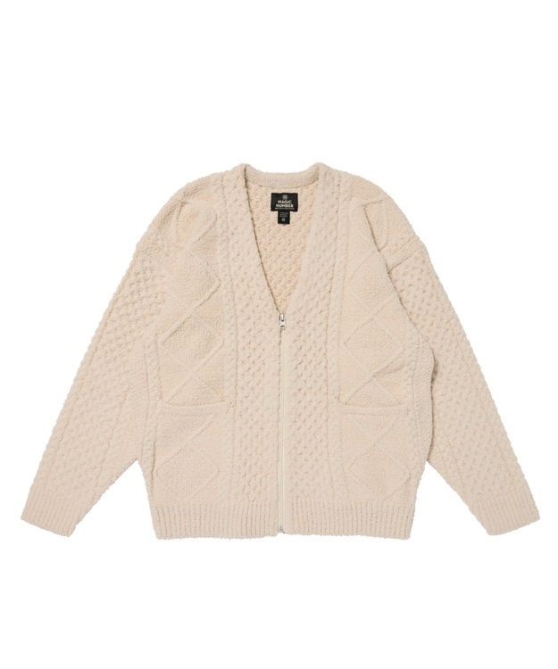SHAGGY YARN CARDIGAN  KNIT(OFF WHITE-M)