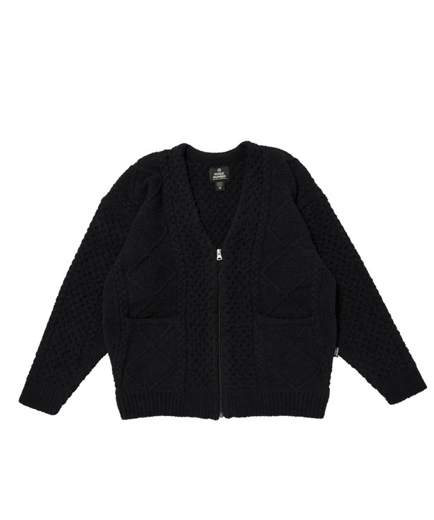 SHAGGY YARN CARDIGAN  KNIT(BLACK-M)