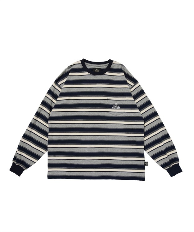 MULTI BORDER L/S T-SHIRT(NAVY-M)