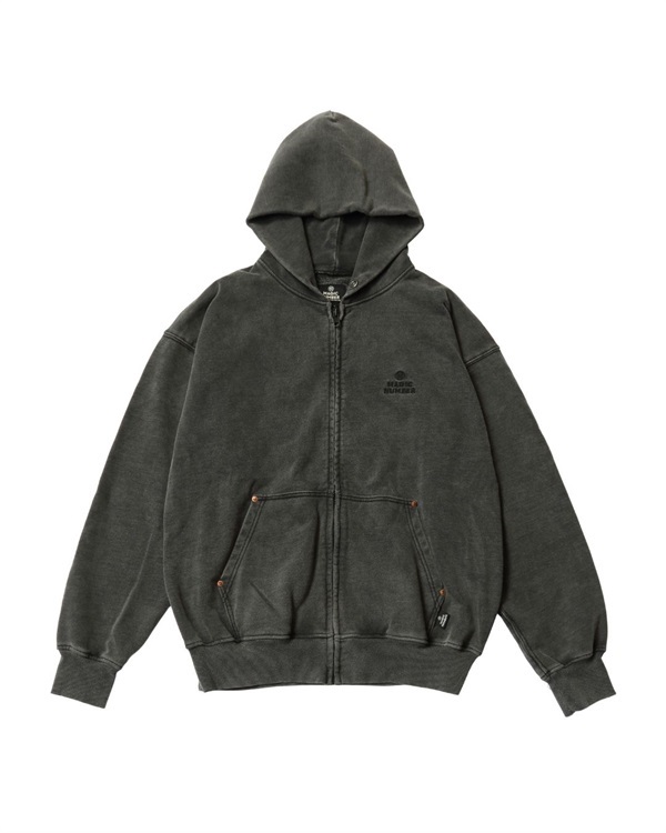 POWDER BLEACH ZIP HOOD SWEAT(BLACK-M)