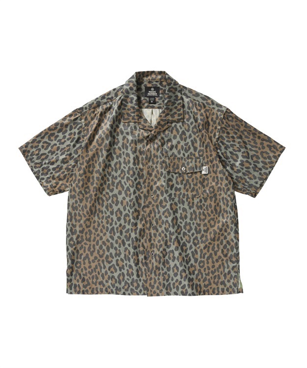 RAYON TWILL LEOPARD OPEN CALLOR SHIRT(BROWN-M)