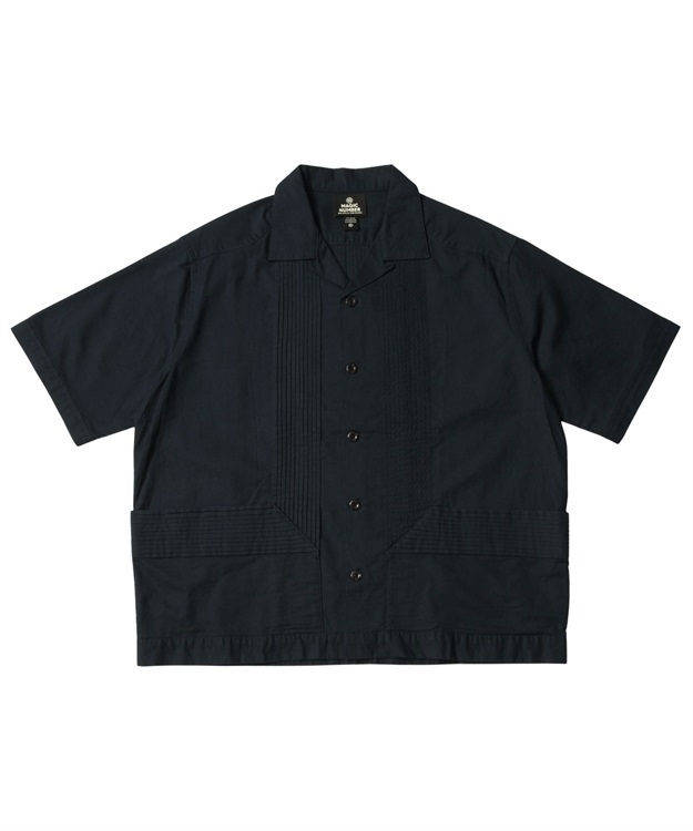 Cotton-Linen “綿麻” Pintuck Open Collar Shirt (NAVY-M)
