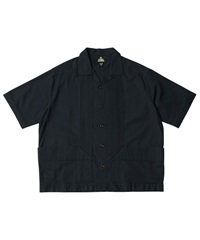 Cotton-Linen “綿麻” Pintuck Open Collar Shirt (NAVY-M)