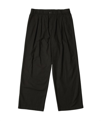 Cotton-Linen “綿麻” 2-Tuck Wide Tapered Easy Trousers(BLACK-M)