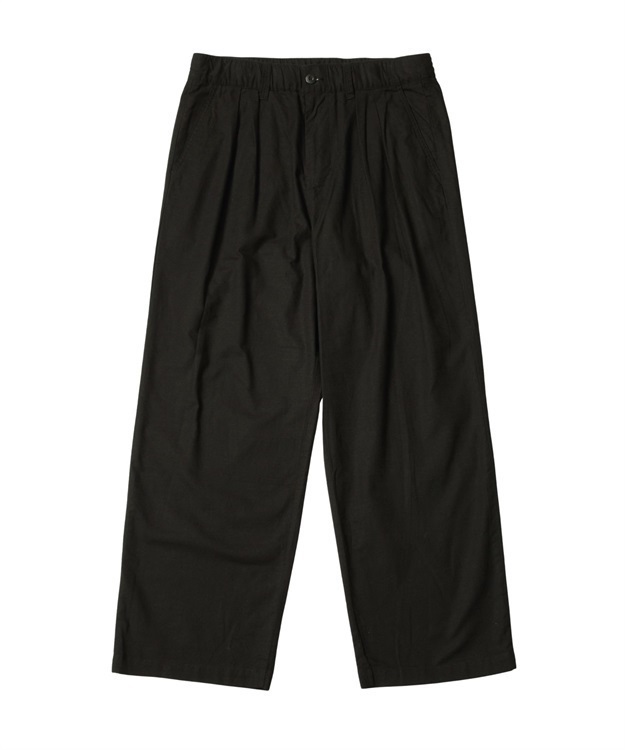 Cotton-Linen “綿麻” 2-Tuck Wide Tapered Easy Trousers(BLACK-M)