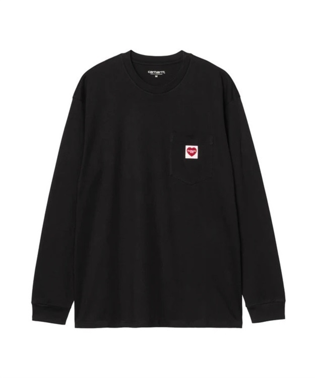 L/S POCKET HEART T-SHIRT(Black / Red-M)