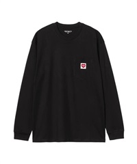 L/S POCKET HEART T-SHIRT(Black / Red-M)