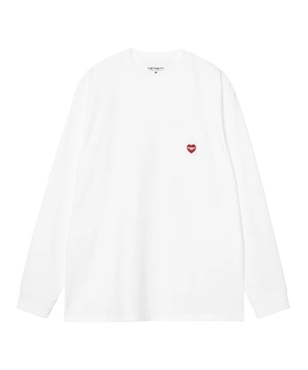 L/S POCKET HEART T-SHIRT(White / Red-M)
