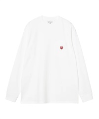 L/S POCKET HEART T-SHIRT(White / Red-M)