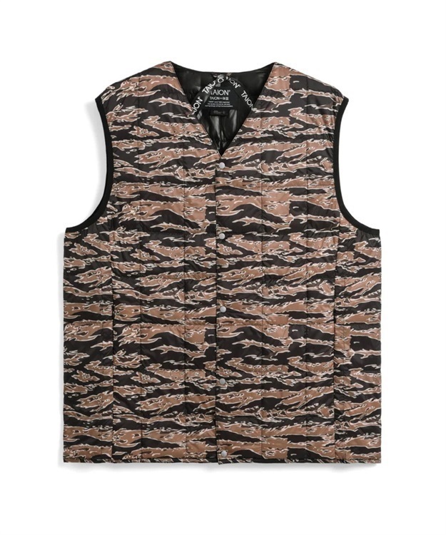 V NECK BUTTON DOWN VEST(BK-GOLD TIGERCAMO-M)