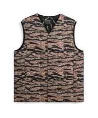V NECK BUTTON DOWN VEST(BK-GOLD TIGERCAMO-M)