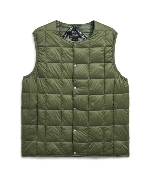 CREW NECK BUTTON DOWN VEST(D.OLIVE-M)