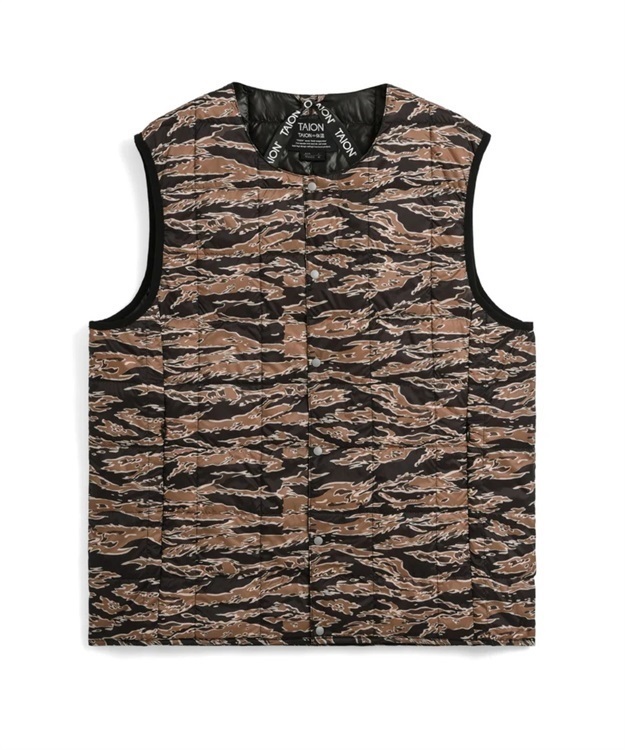 CREW NECK BUTTON DOWN VEST(BK-GOLD TIGERCAMO-M)