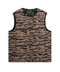 CREW NECK BUTTON DOWN VEST(BK-GOLD TIGERCAMO-M)